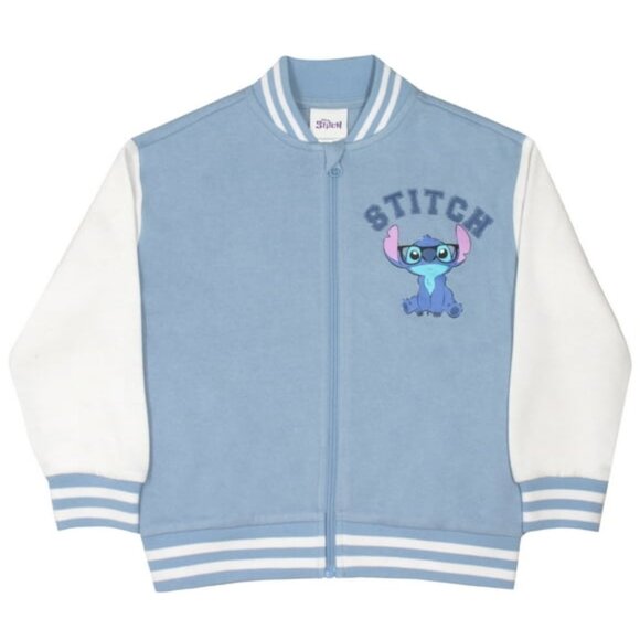 Disney Stitch Girls Blue & White Zip Up Varsity Jacket Size 10/12 NWT - Picture 1 of 6